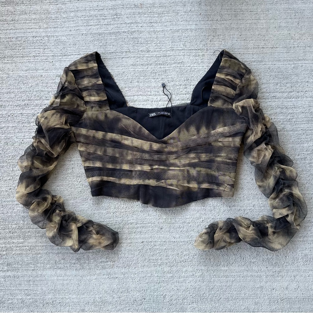 Zara Nude and Black Corsetry Crop Top Size M